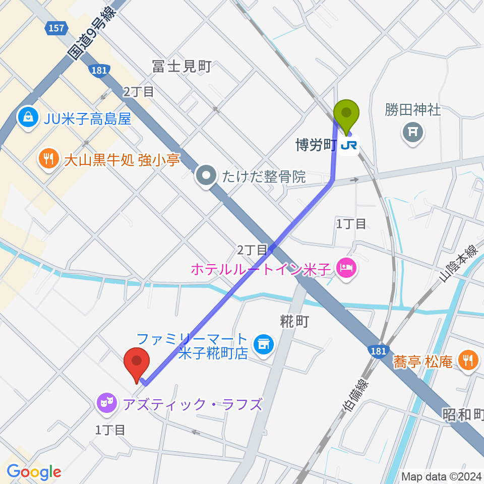 博労町駅からDARAZ FM ダラズ・エフエムへのルートマップ地図