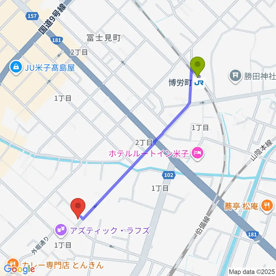 博労町駅からDARAZ FM ダラズ・エフエムへのルートマップ地図