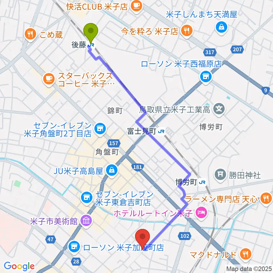後藤駅からDARAZ FM ダラズ・エフエムへのルートマップ地図