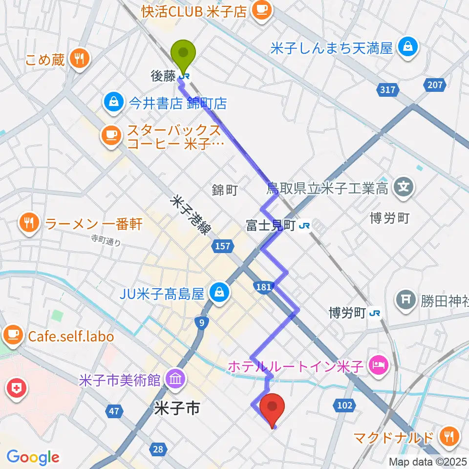 後藤駅からDARAZ FM ダラズ・エフエムへのルートマップ地図