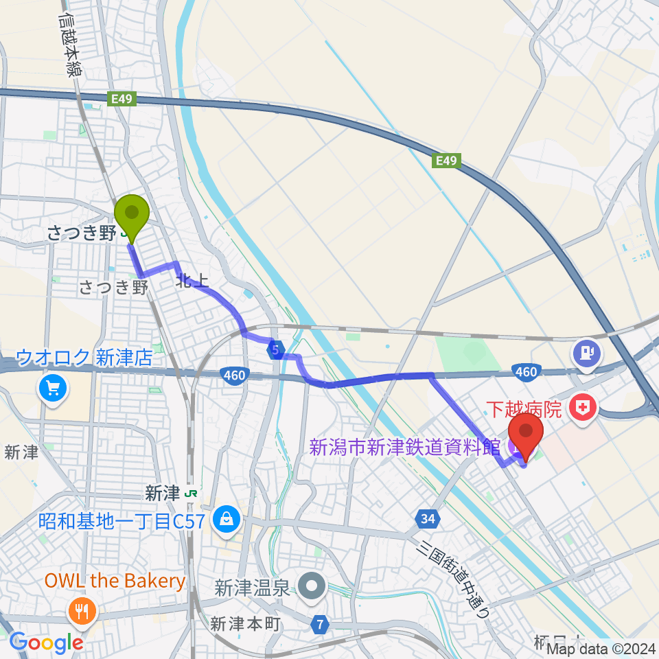 さつき野駅からラジオ・チャットへのルートマップ地図