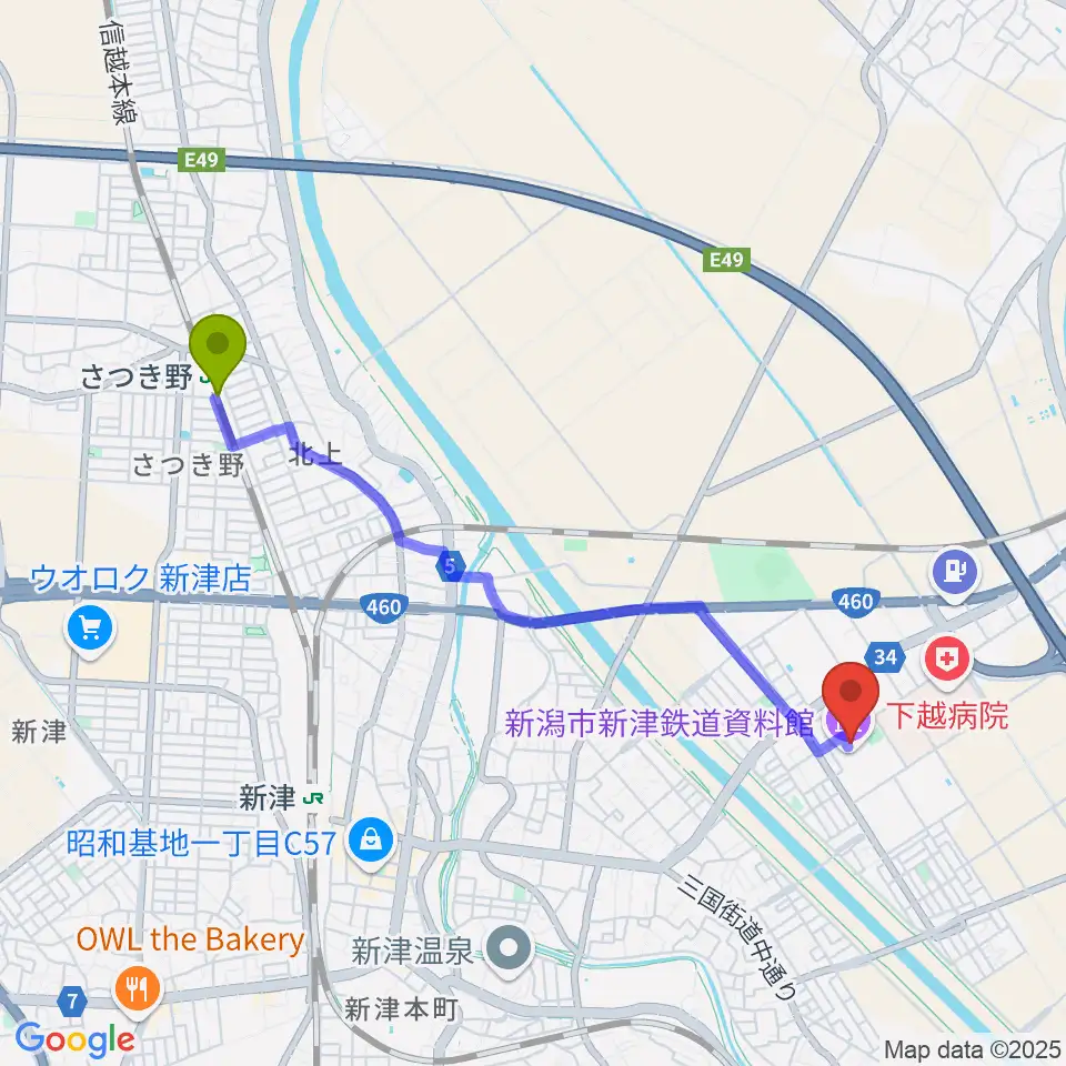 さつき野駅からラジオ・チャットへのルートマップ地図