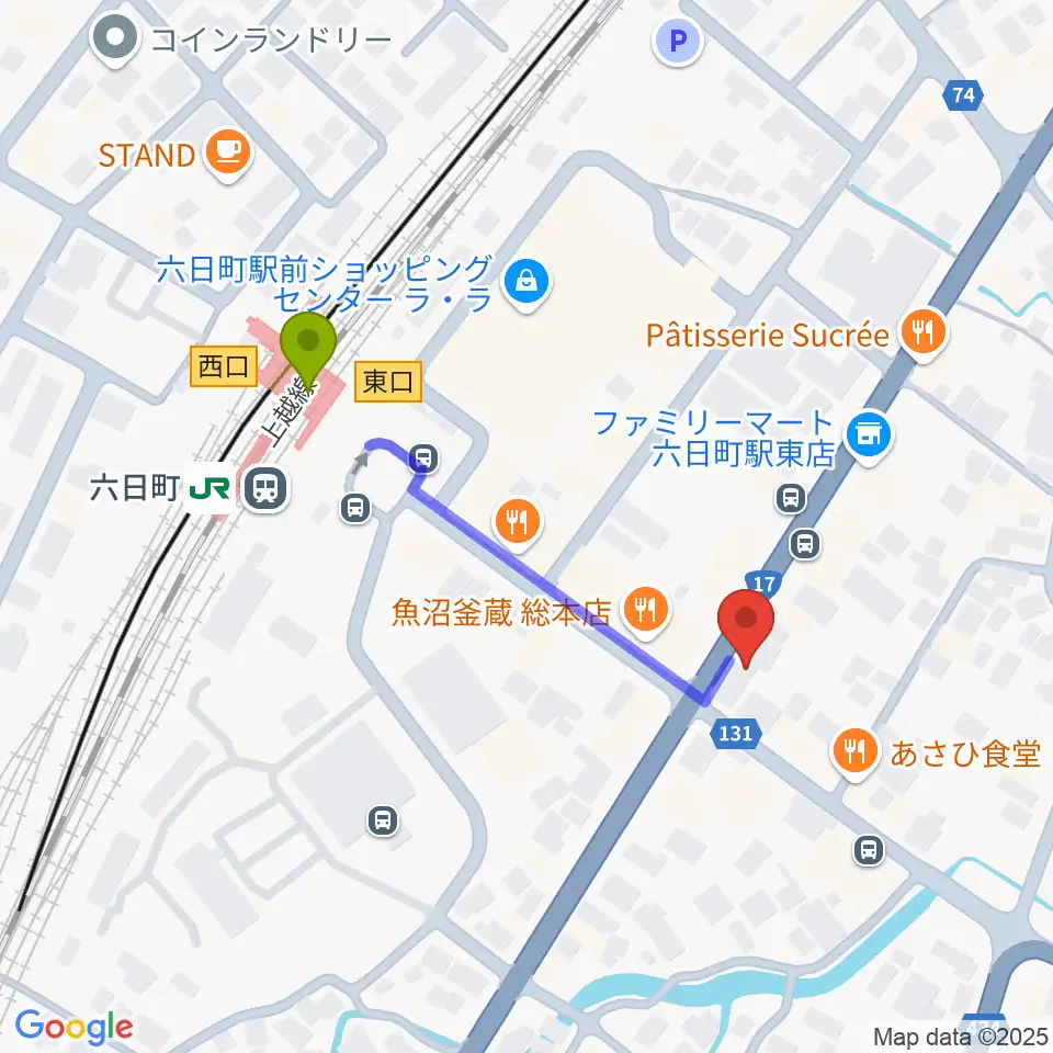 FMゆきぐにの最寄駅六日町駅からの徒歩ルート（約4分）地図