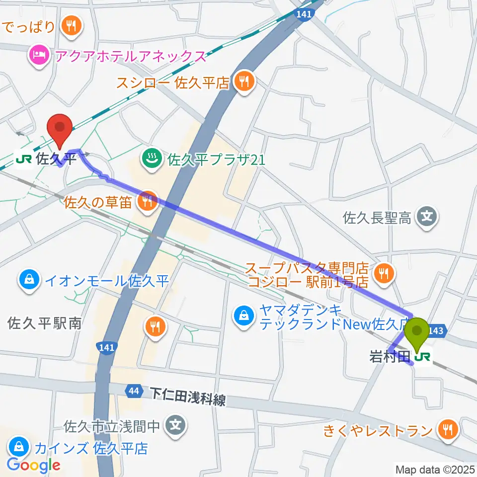 岩村田駅からFMさくだいらへのルートマップ地図
