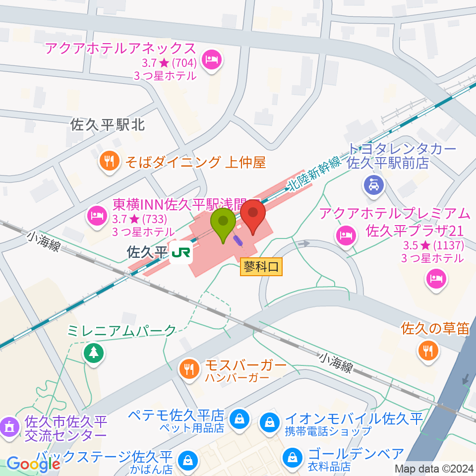 FMさくだいらの最寄駅佐久平駅からの徒歩ルート（約0分）地図