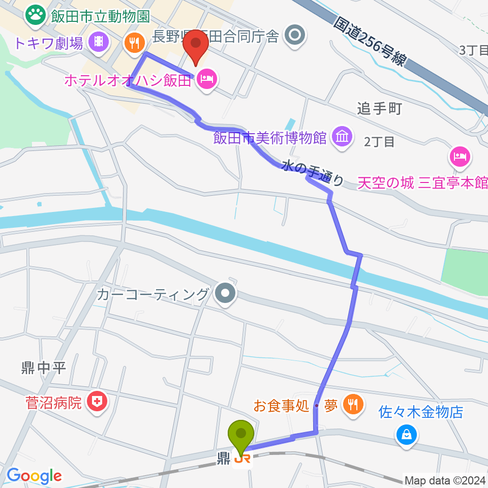 いいだFM・iステーションの最寄駅鼎駅からの徒歩ルート（約12分）地図