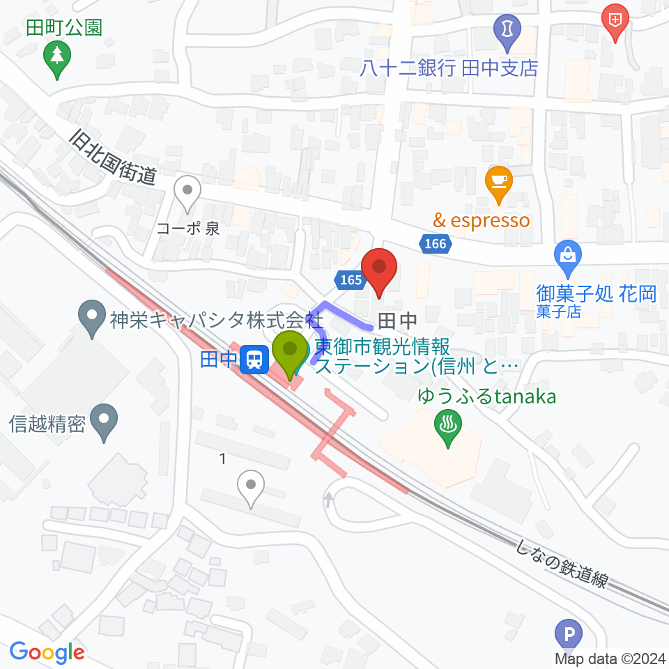 エフエムとうみの最寄駅田中駅からの徒歩ルート（約1分）地図