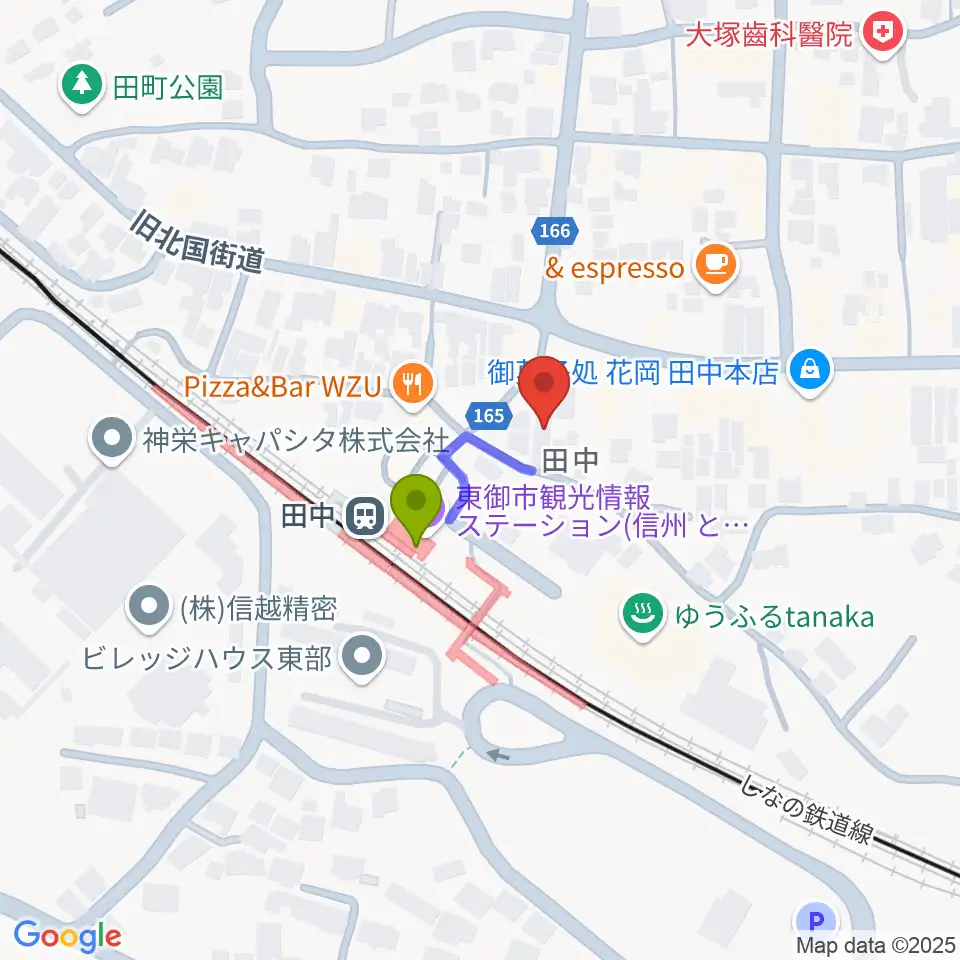 エフエムとうみの最寄駅田中駅からの徒歩ルート（約1分）地図