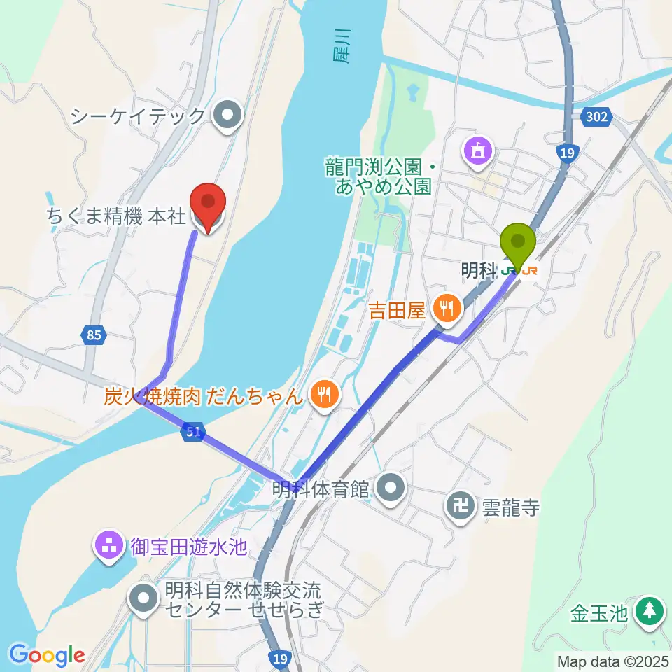 あづみ野エフエムの最寄駅明科駅からの徒歩ルート（約14分）地図