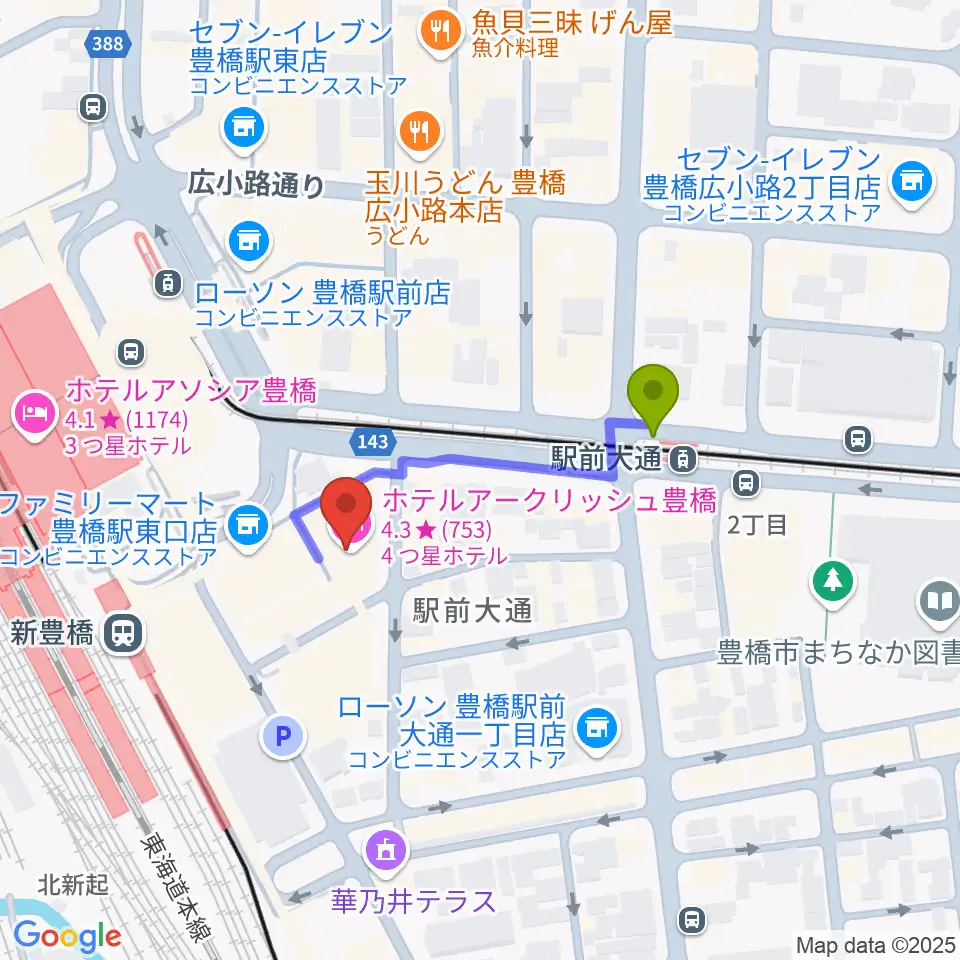 やしの実FMの最寄駅駅前大通駅からの徒歩ルート（約3分）地図