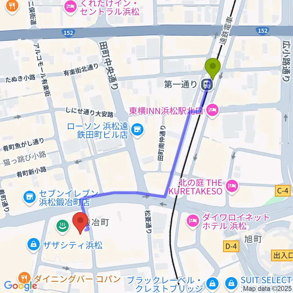 FM Haro!の最寄駅第一通り駅からの徒歩ルート（約5分）地図