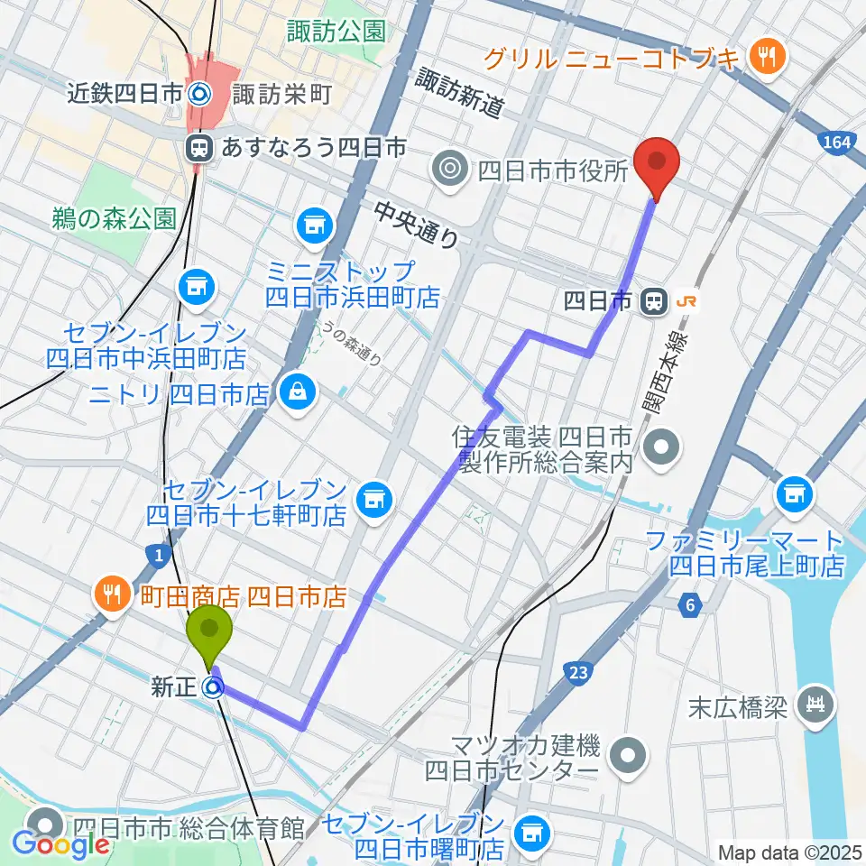 新正駅からCTY-FMへのルートマップ地図