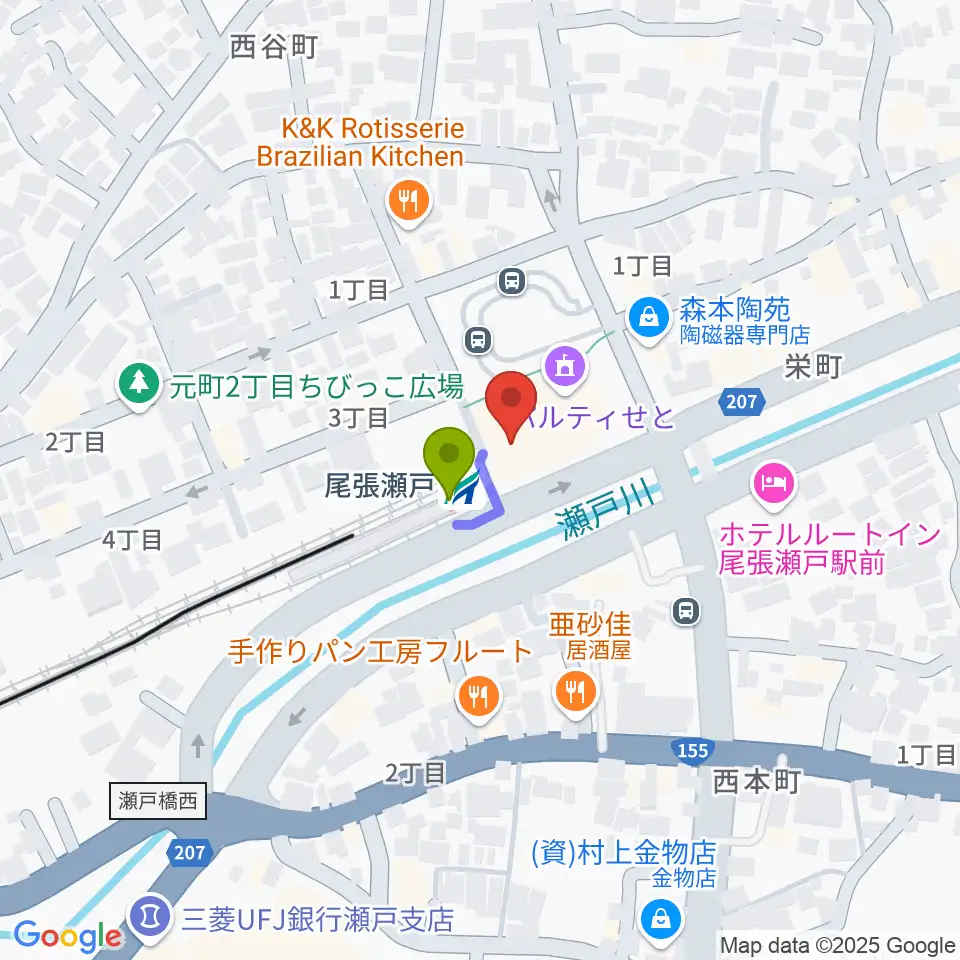 ラジオサンキュー（RADIO SANQ）の最寄駅尾張瀬戸駅からの徒歩ルート（約1分）地図