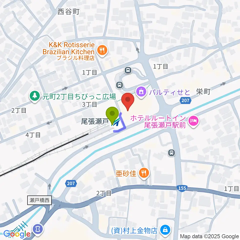 ラジオサンキュー（RADIO SANQ）の最寄駅尾張瀬戸駅からの徒歩ルート（約1分）地図