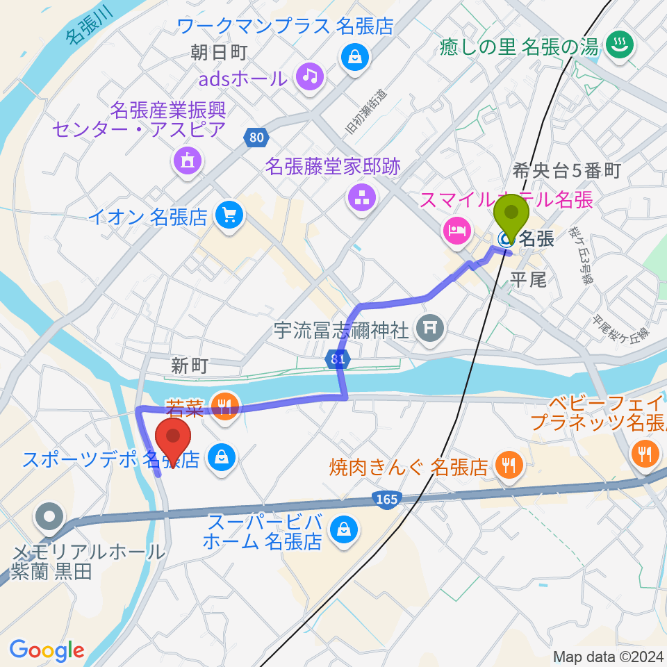 ads.FMの最寄駅名張駅からの徒歩ルート（約19分）地図