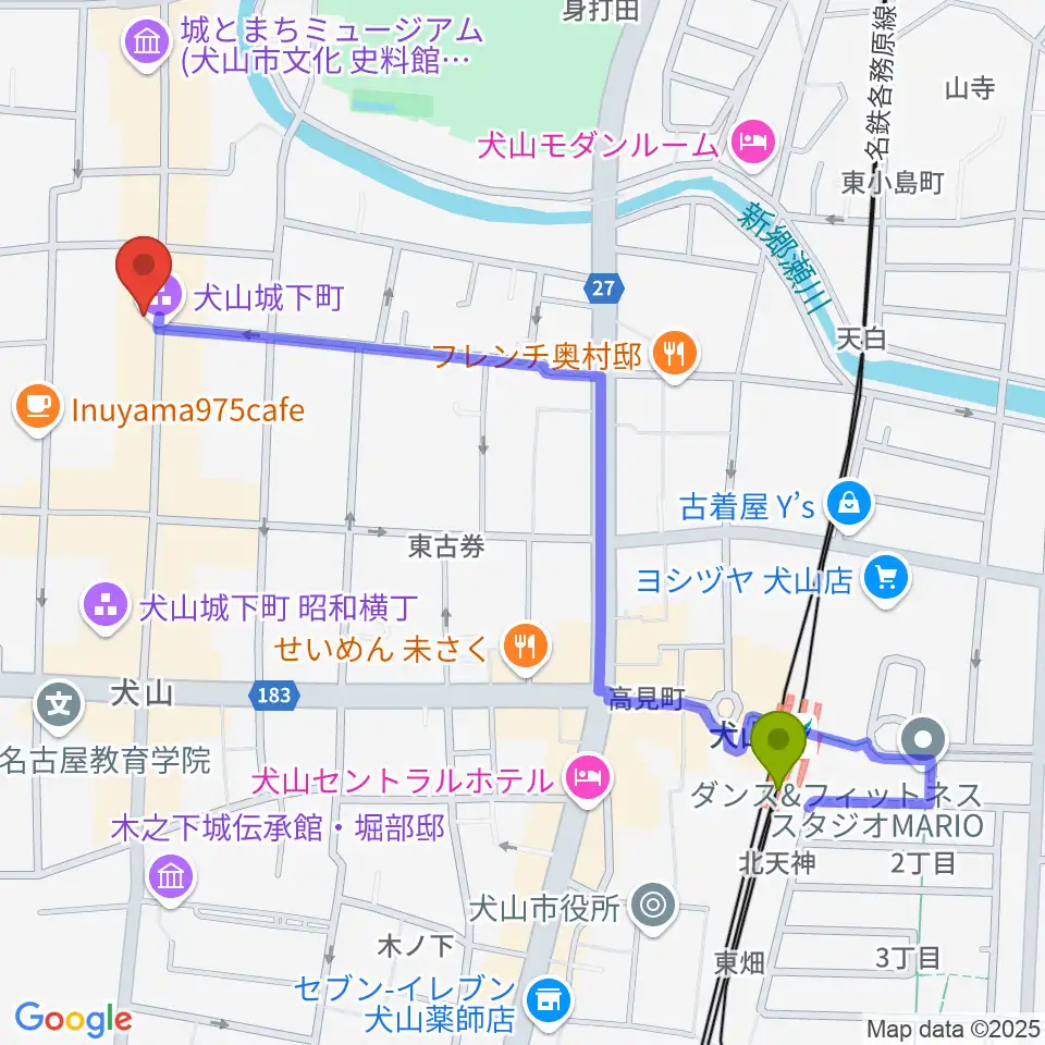 愛知北エフエム United North 84.2の最寄駅犬山駅からの徒歩ルート（約12分）地図