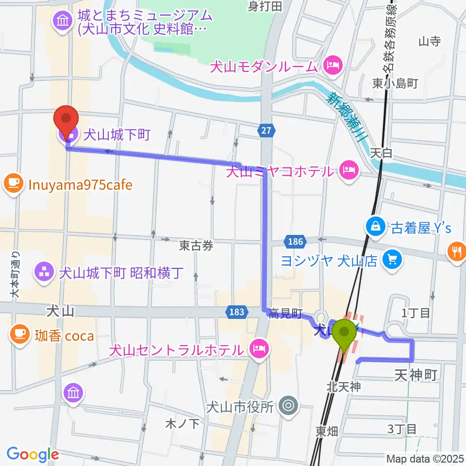 愛知北エフエム放送の最寄駅犬山駅からの徒歩ルート（約12分）地図