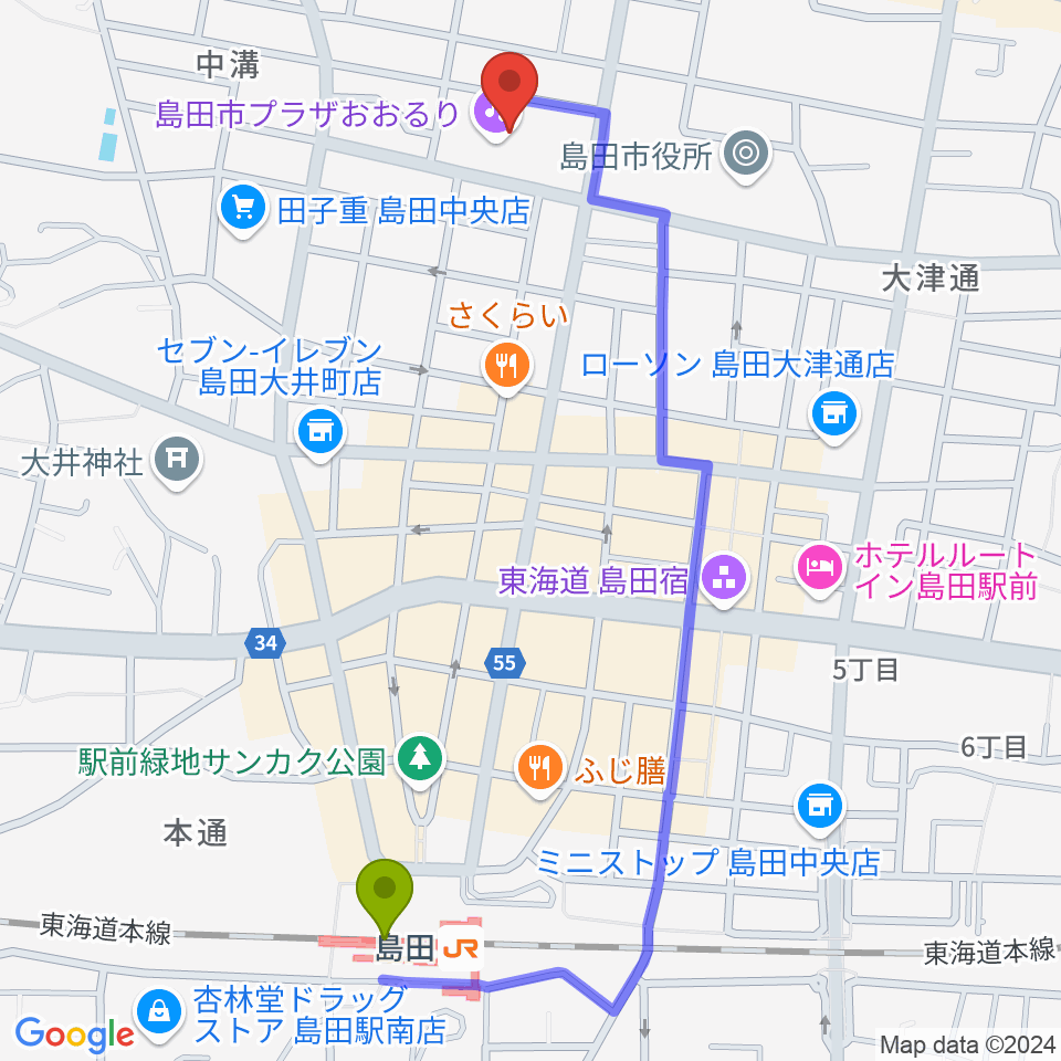 FM島田の最寄駅島田駅からの徒歩ルート（約12分）地図