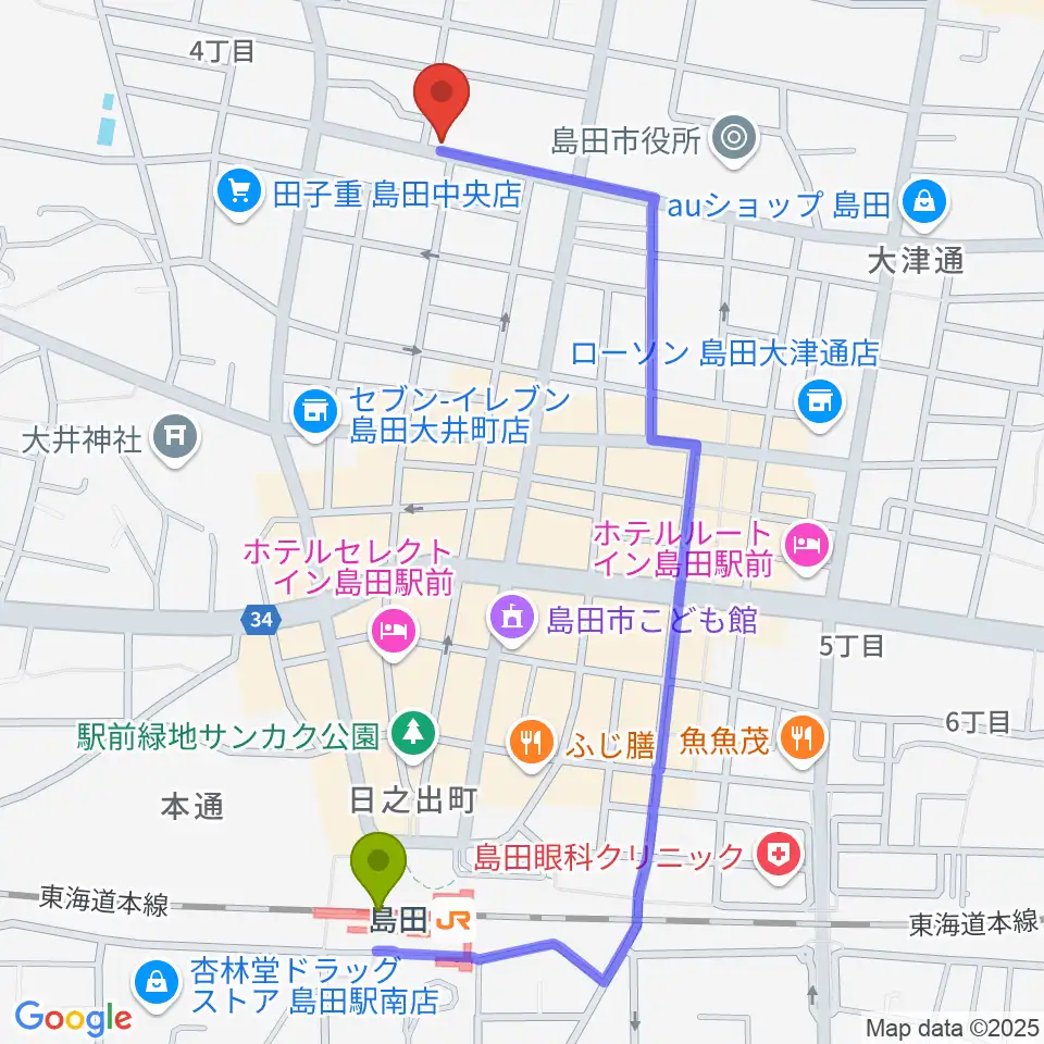 FM島田の最寄駅島田駅からの徒歩ルート（約12分）地図