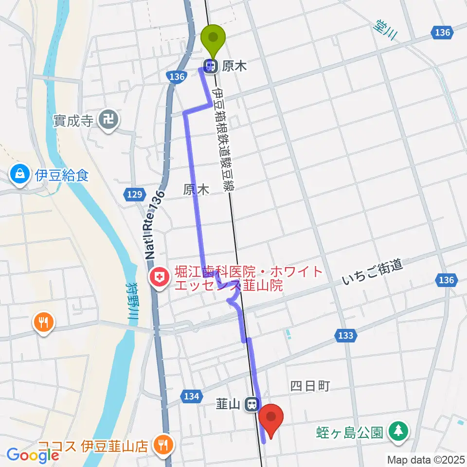 原木駅からFMいずのくにへのルートマップ地図