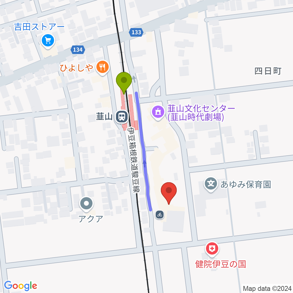 FMいずのくにの最寄駅韮山駅からの徒歩ルート（約3分）地図