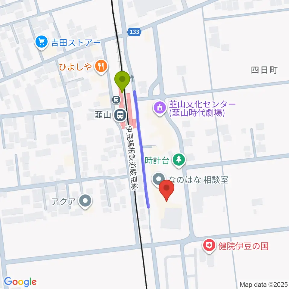 FMいずのくにの最寄駅韮山駅からの徒歩ルート（約3分）地図