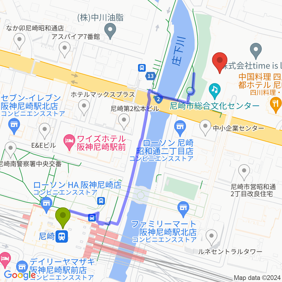 エフエムあまがさき FMaiaiの最寄駅尼崎駅からの徒歩ルート（約6分）地図