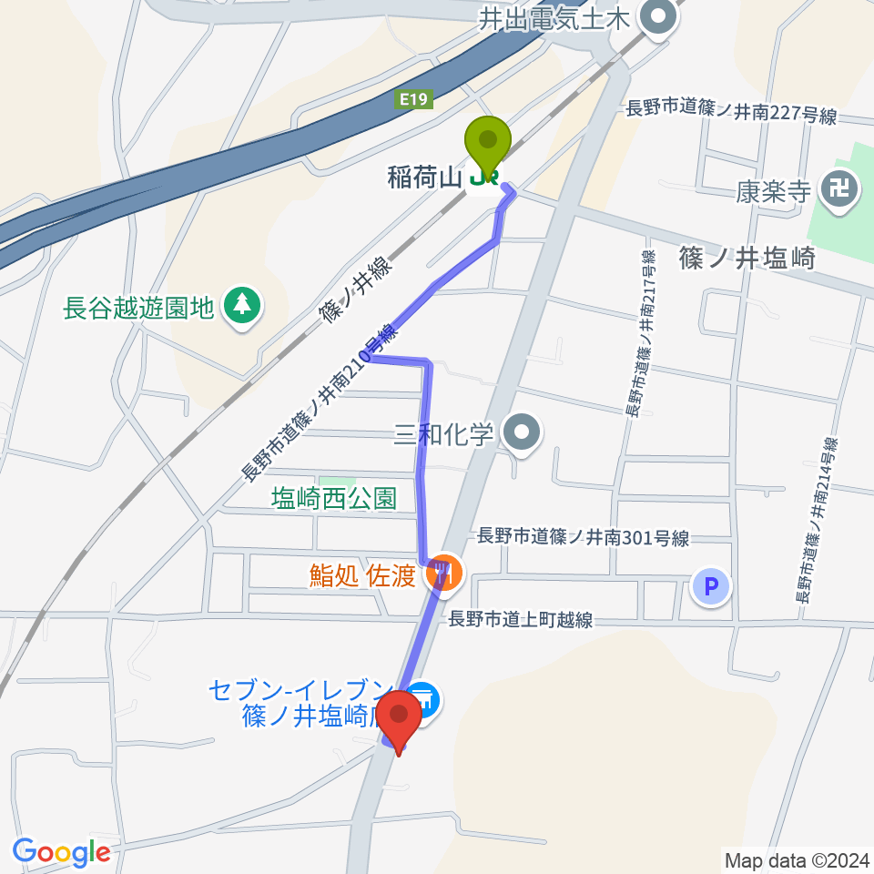 BLUE JOKERの最寄駅稲荷山駅からの徒歩ルート（約10分）地図