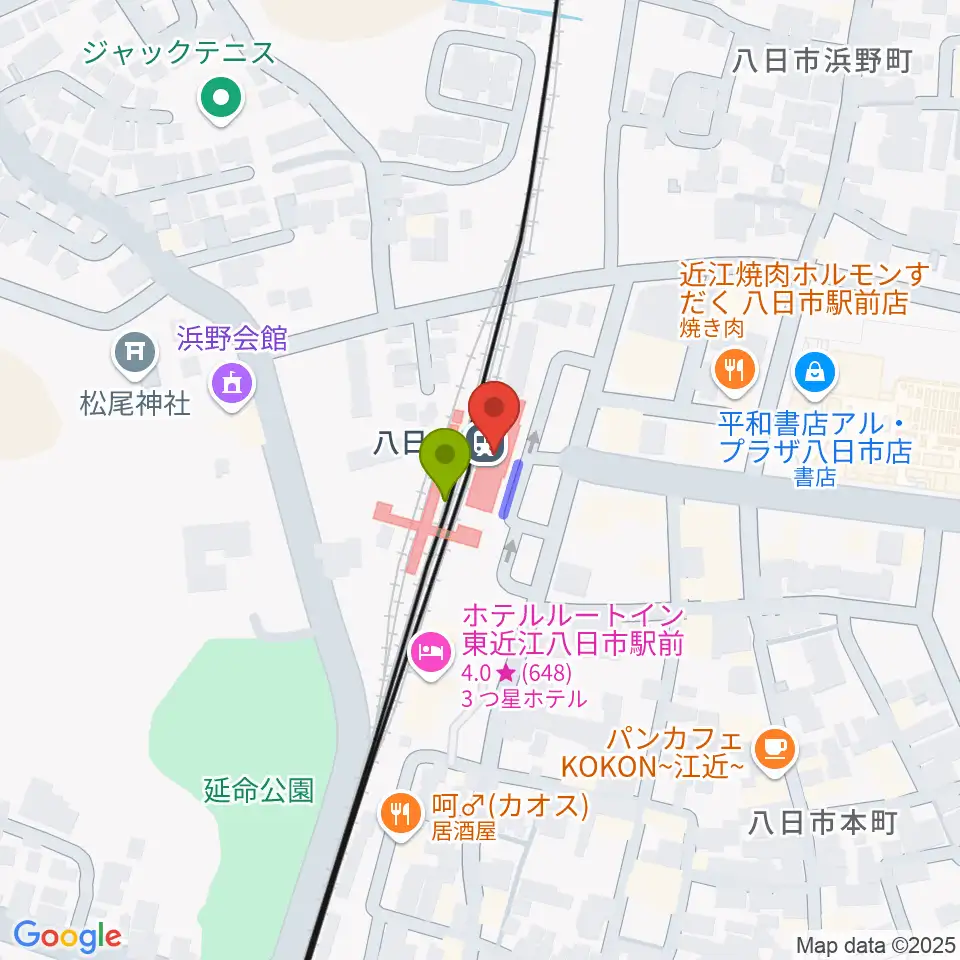 FMひがしおうみ ラジオスイートの最寄駅八日市駅からの徒歩ルート（約1分）地図