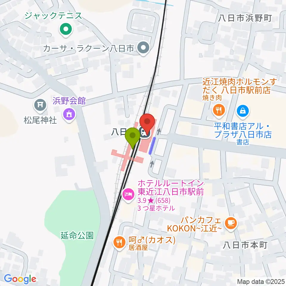 FMひがしおうみ ラジオスイートの最寄駅八日市駅からの徒歩ルート（約1分）地図