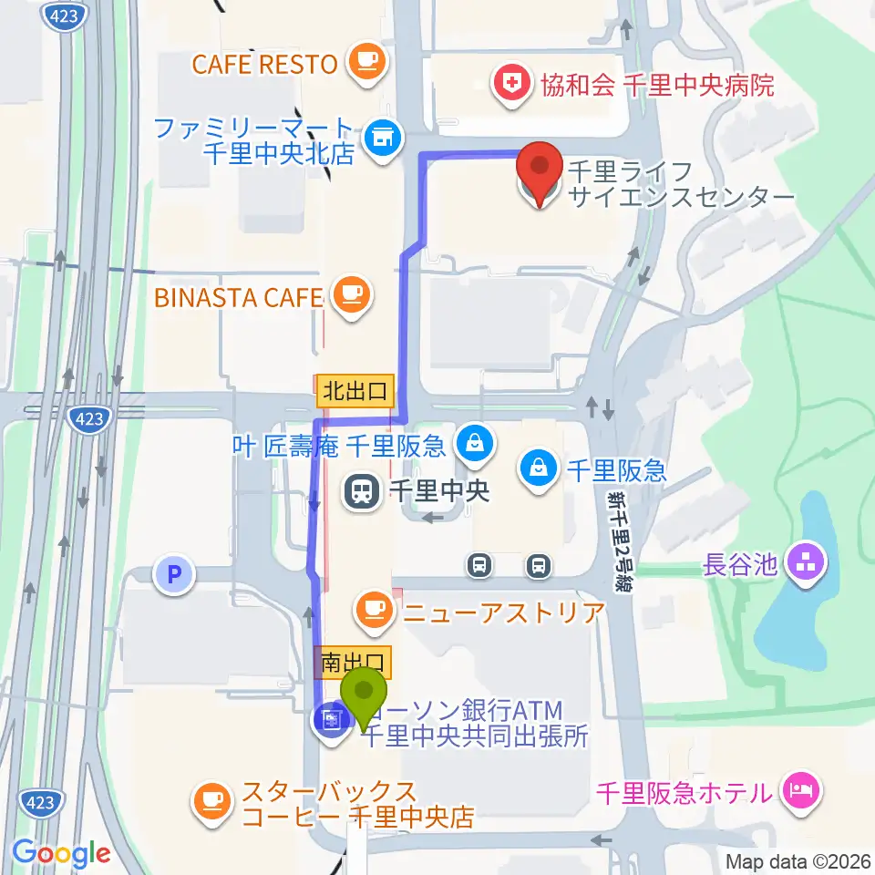 Fm千里の最寄駅千里中央駅からの徒歩ルート 約5分 Mdata