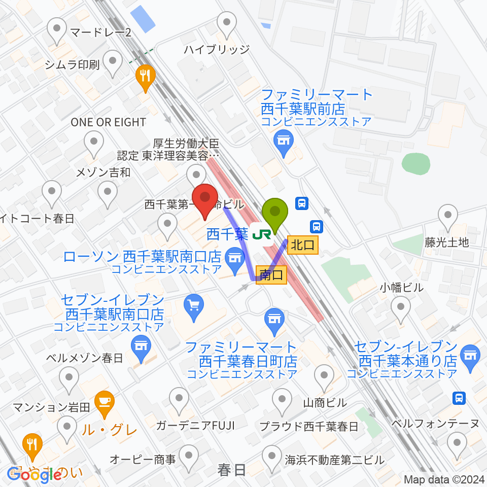 ZX WEST CHIBAの最寄駅西千葉駅からの徒歩ルート（約1分） - MDATA