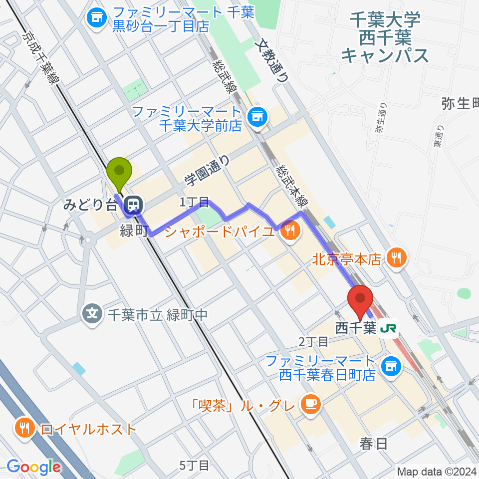 みどり台駅からZX WEST CHIBAへのルートマップ地図