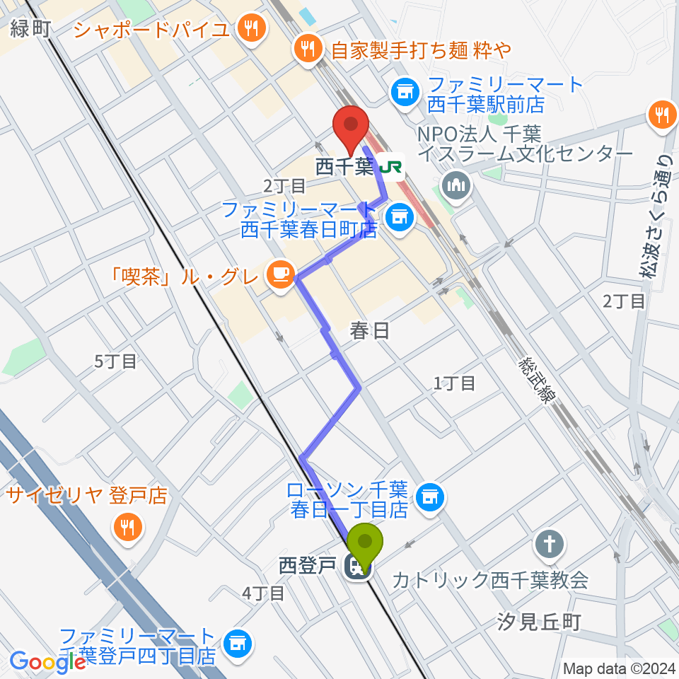 西登戸駅からZX WEST CHIBAへのルートマップ地図