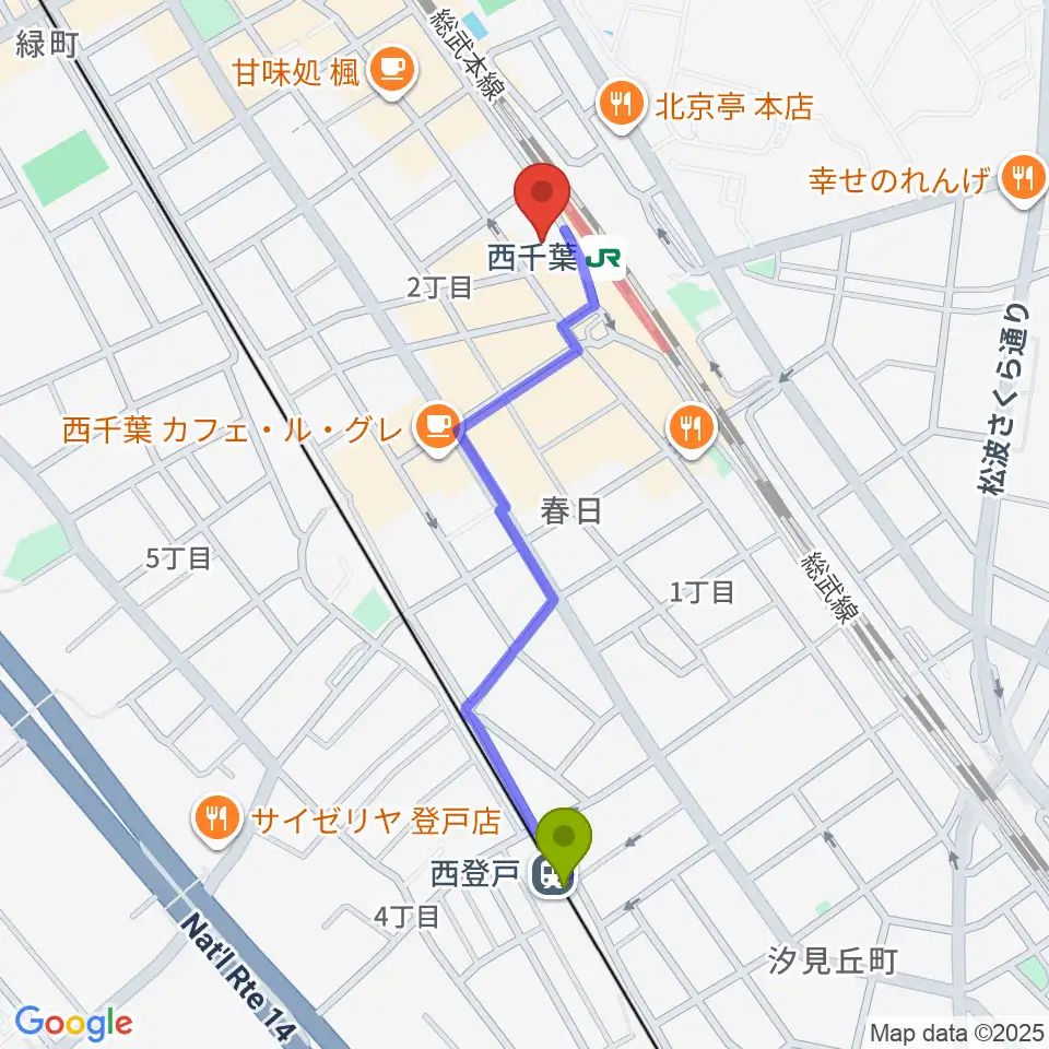 西登戸駅からZX WEST CHIBAへのルートマップ地図