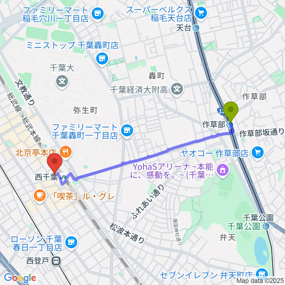 作草部駅からZX WEST CHIBAへのルートマップ地図
