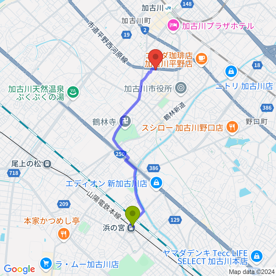 浜の宮駅からBAN-BANラジオへのルートマップ地図