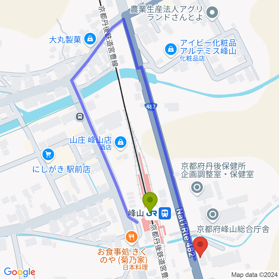 FMたんごの最寄駅峰山駅からの徒歩ルート（約2分）地図