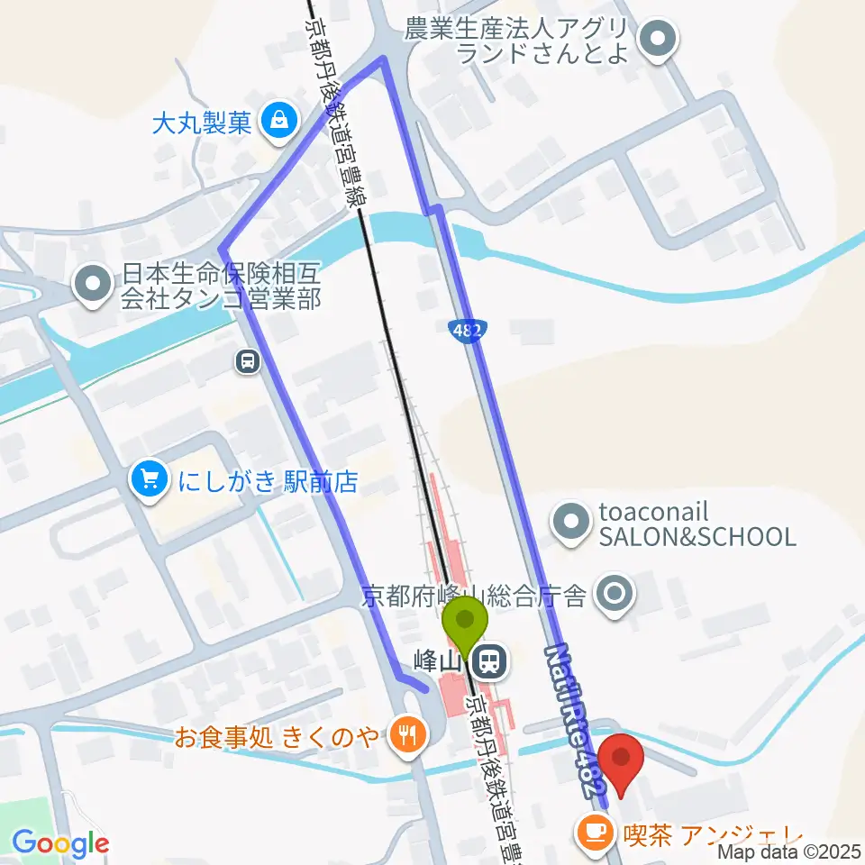 FMたんごの最寄駅峰山駅からの徒歩ルート（約2分）地図