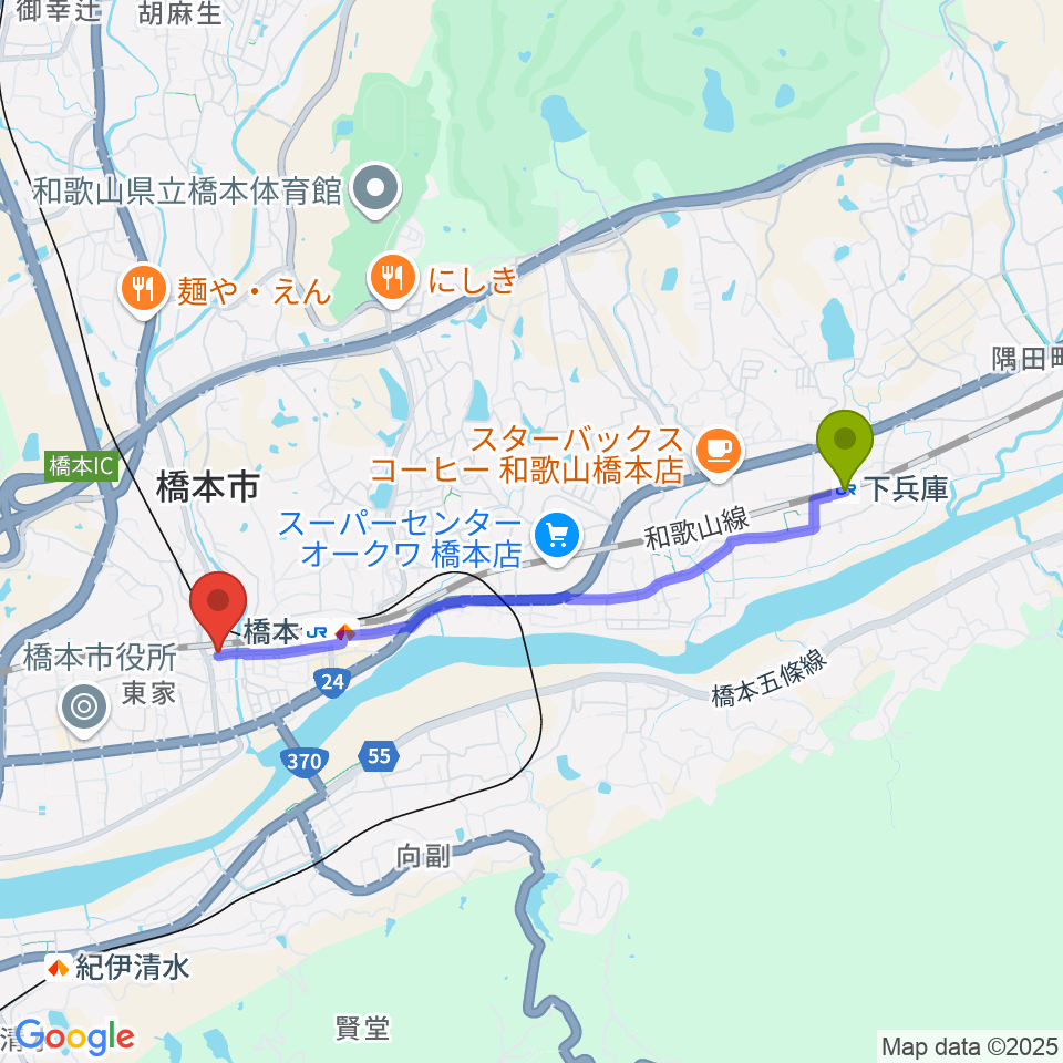 下兵庫駅からFMはしもとへのルートマップ地図