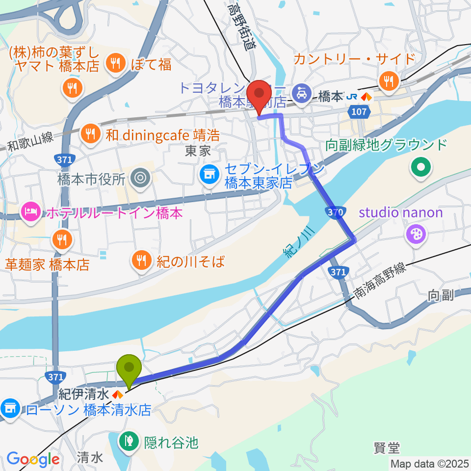 紀伊清水駅からFMはしもとへのルートマップ地図