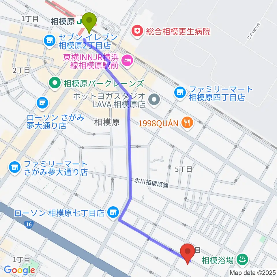 エフエムさがみ FM HOT 839の最寄駅相模原駅からの徒歩ルート（約14分）地図