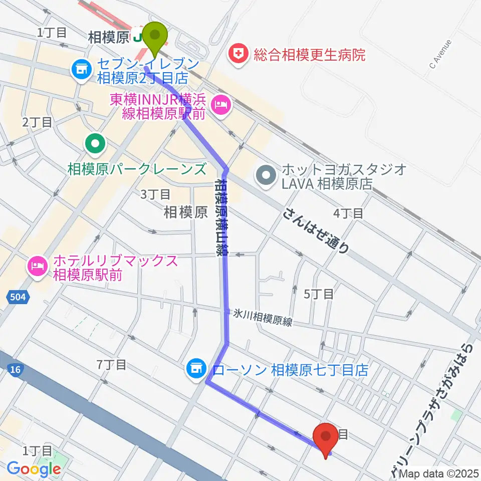 エフエムさがみ FM HOT 839の最寄駅相模原駅からの徒歩ルート（約14分）地図