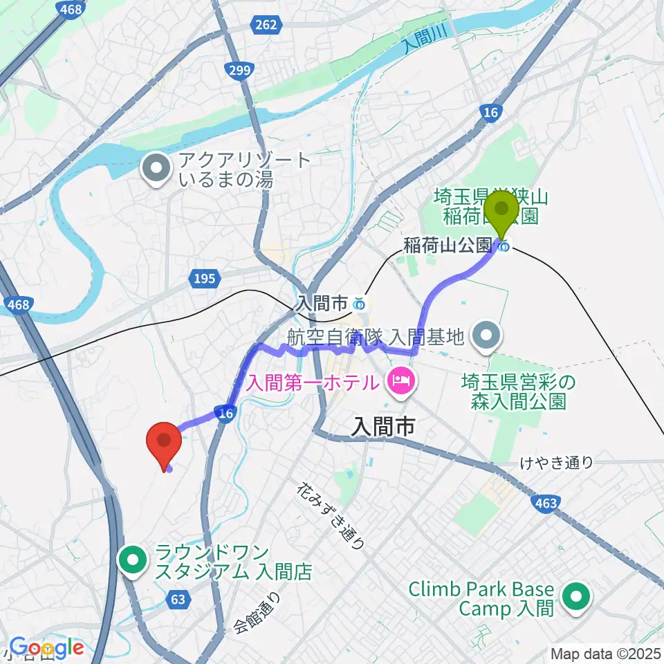 稲荷山公園駅からFMチャッピーへのルートマップ地図