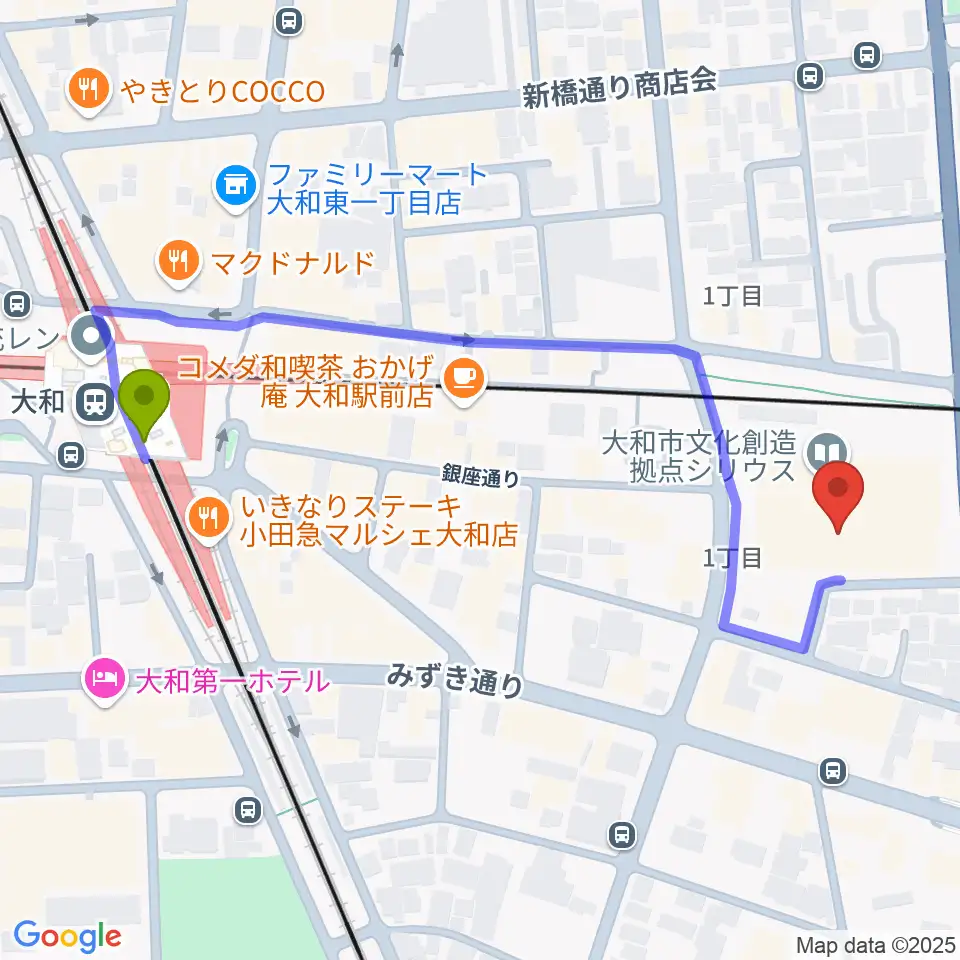FMやまとの最寄駅大和駅からの徒歩ルート（約6分）地図