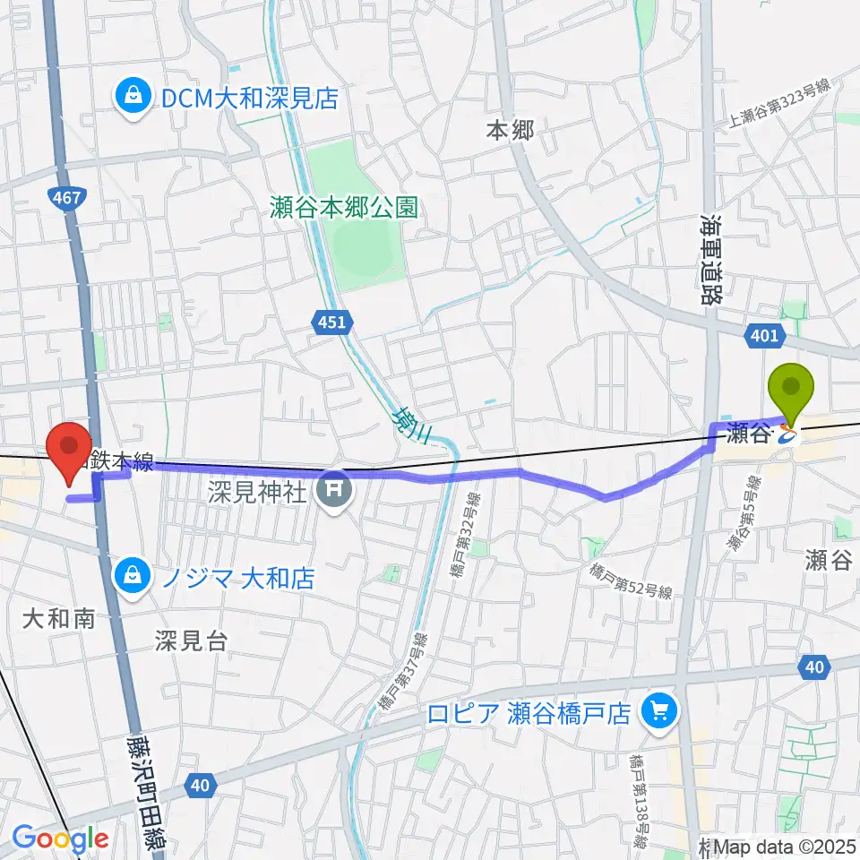 瀬谷駅からFMやまとへのルートマップ地図