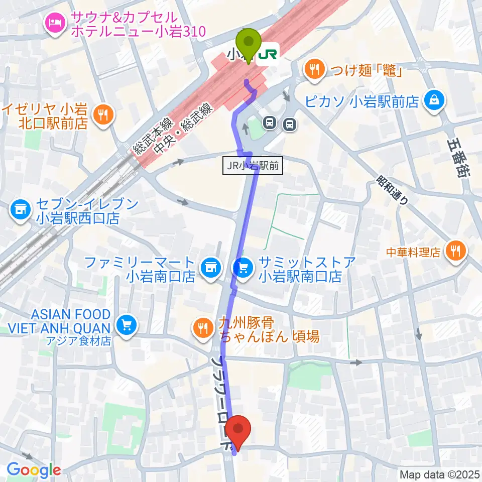 エフエム江戸川の最寄駅小岩駅からの徒歩ルート（約6分）地図