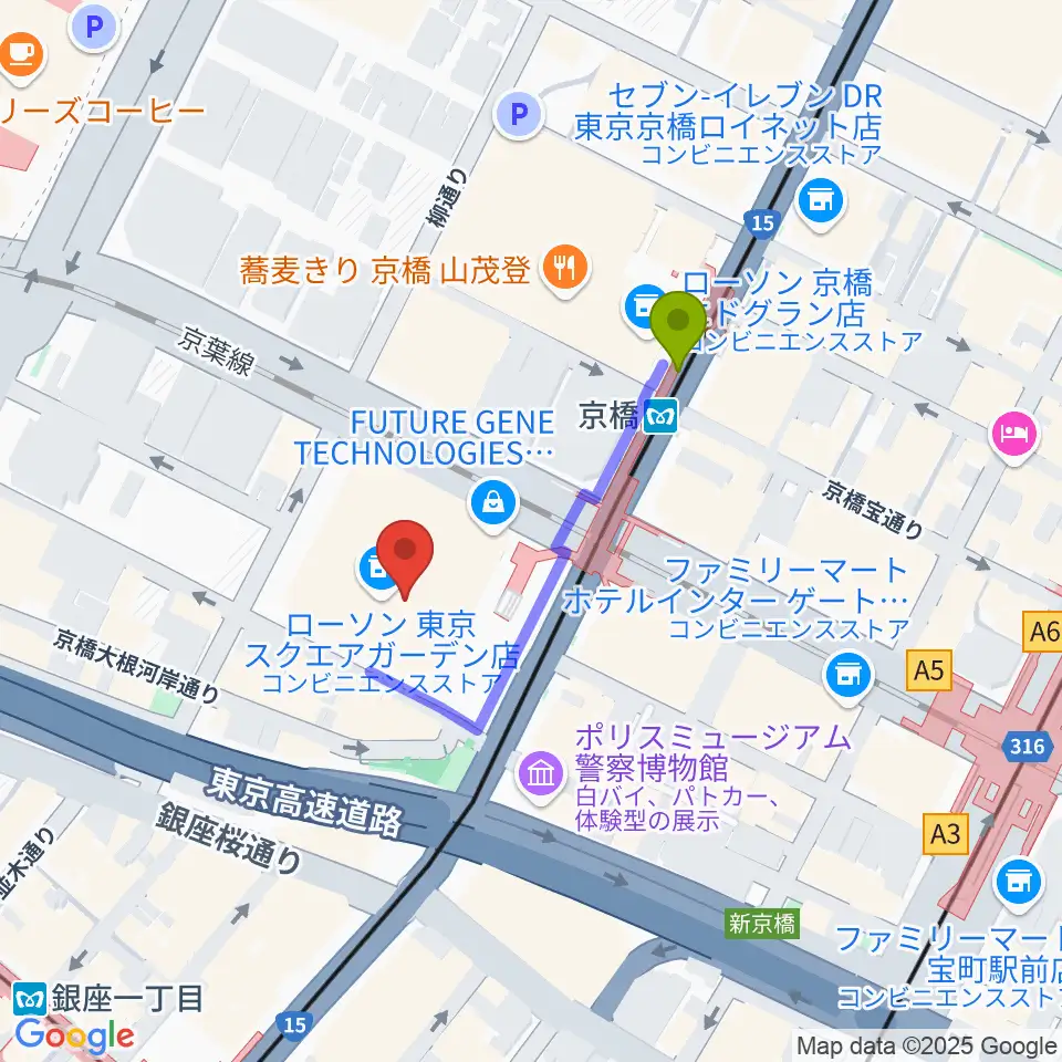中央エフエム ラジオシティの最寄駅京橋駅からの徒歩ルート（約3分）地図