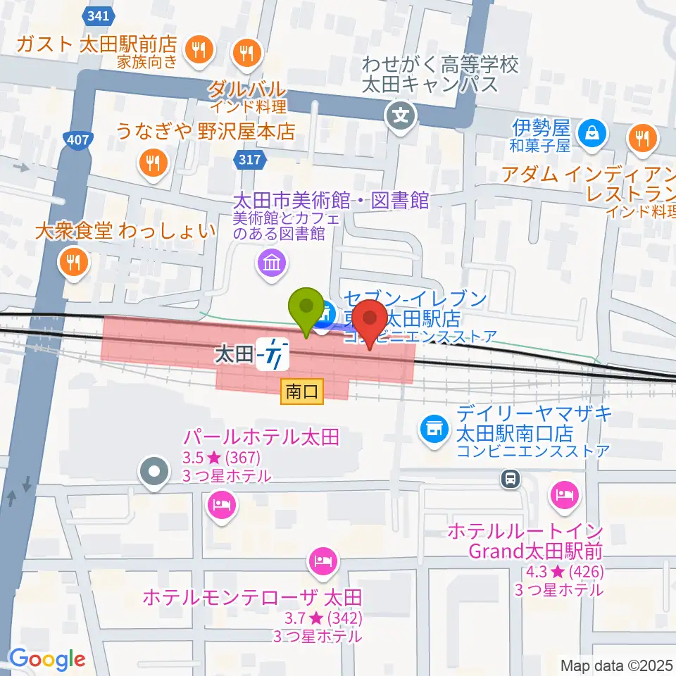 エフエム太郎の最寄駅太田駅からの徒歩ルート（約1分）地図