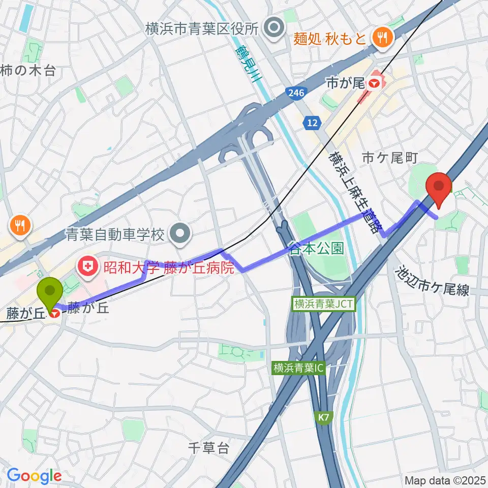 藤が丘駅からFMサルースへのルートマップ地図